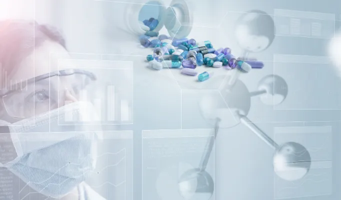 Imagem de laboratório com uma cientista