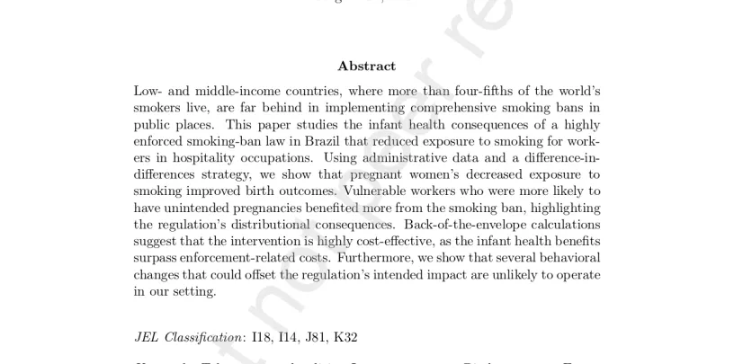The Consequences of Health Mandates on Infant Health: Evidence from a Smoking-Ban Regulation