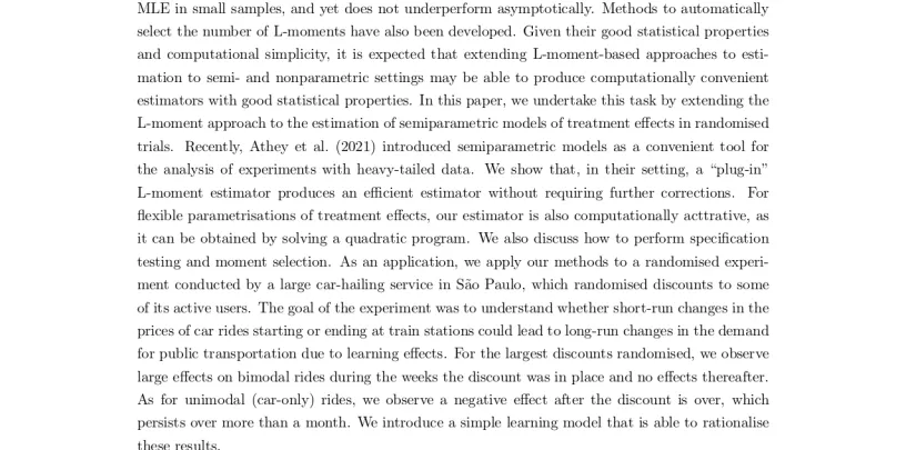 Semiparametric Analysis of Randomised Experiments using L-Moments