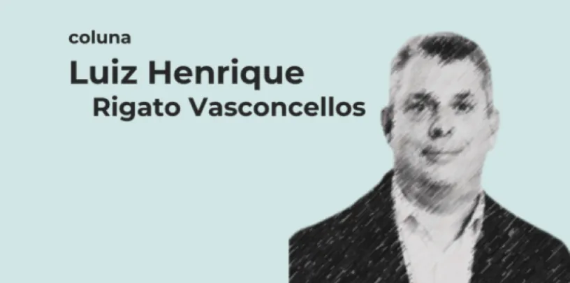Retrato ilustrado de Luiz Henrique Rigato Vasconcellos, com o nome do colunista em destaque ao lado.