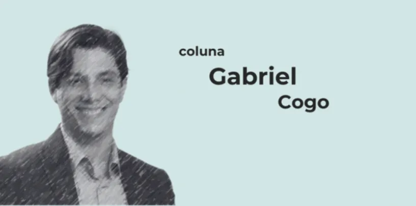 Imagem de coluna com retrato ilustrado em preto e branco e o texto ‘coluna Gabriel Cogo’ sobre fundo claro