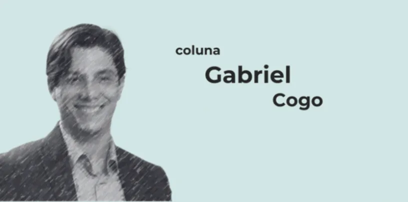 Imagem de coluna com retrato ilustrado em preto e branco e o texto ‘coluna Gabriel Cogo’ sobre fundo claro