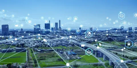 Representação de como melhorar serviços de tecnologia nas empresas por meio da estrutura com várias filiais interligadas.