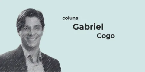 Imagem de coluna com retrato ilustrado em preto e branco e o texto ‘coluna Gabriel Cogo’ sobre fundo claro