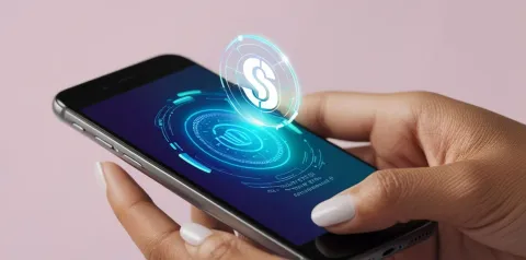 Moedas digitais locais sendo utilizadas em um pagamento por celular em um comércio de bairro.